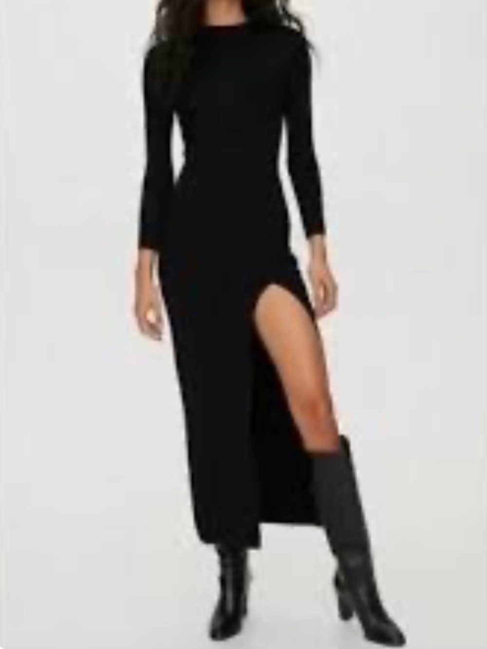 Babaton Mock neck slit dress in black